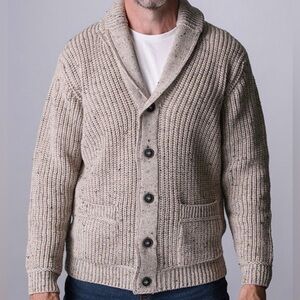 Aran Merino Wool R‎ibbed Shawl Neck Cardigan